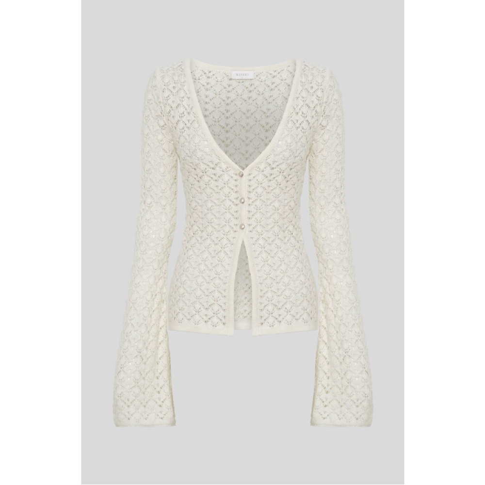 MESHKI ‘Murphy’ Long Sleeve Knit Shell Button Cardigan in White